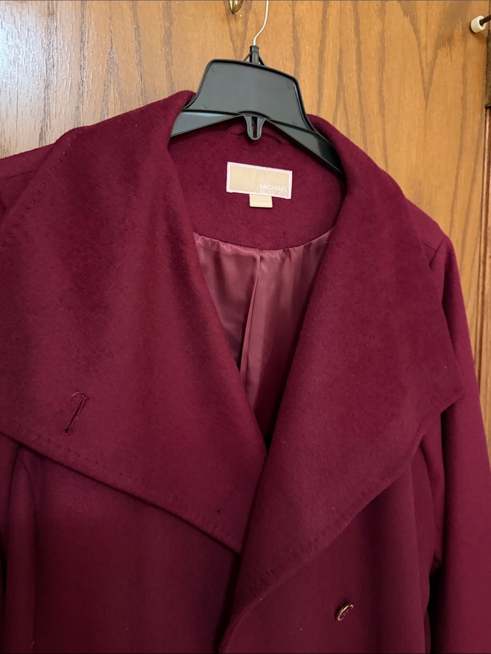 MICHAEL Michael Kors Wine Red Wool-Blend Trench Coat - Picture 14 of 14